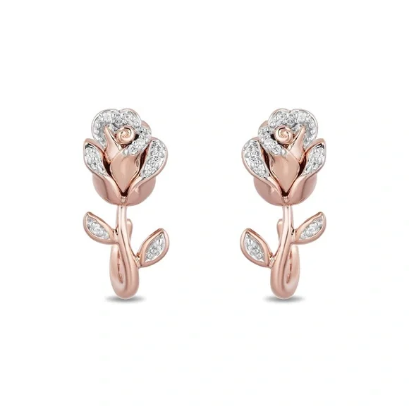 14k Disney Belle Rose Earrings Beauty and the Beast